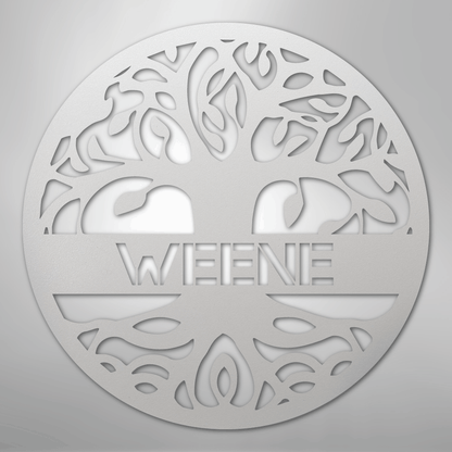 Custom Metal Wall Art - Personalized Tree of Life Family Name Sign White