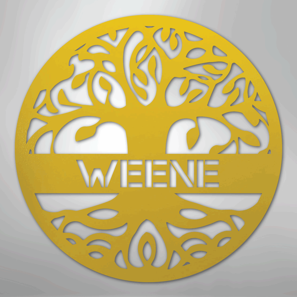Custom Metal Wall Art - Personalized Tree of Life Family Name Sign Yellow