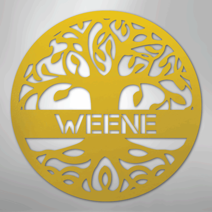 Custom Metal Wall Art - Personalized Tree of Life Family Name Sign Yellow
