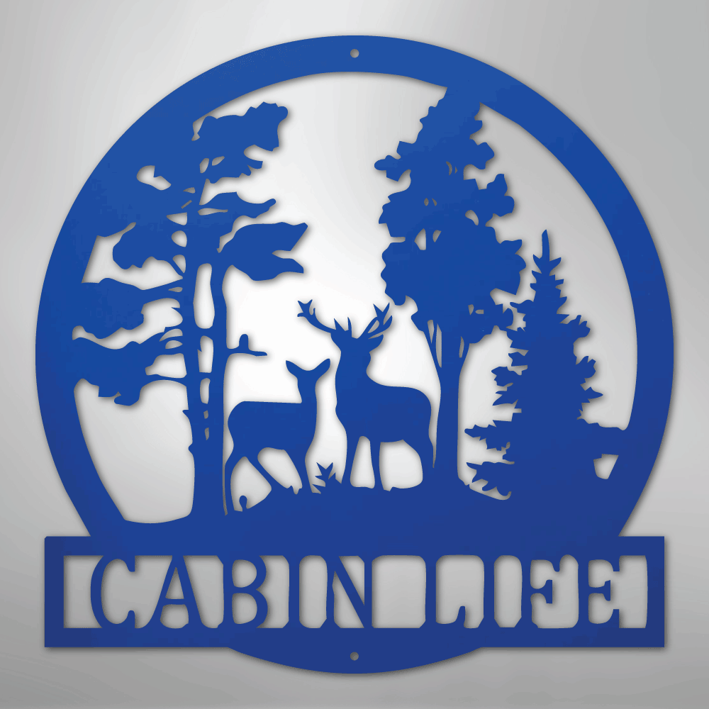 Custom Metal Wall Art - Deer Name Monogram Sign Blue