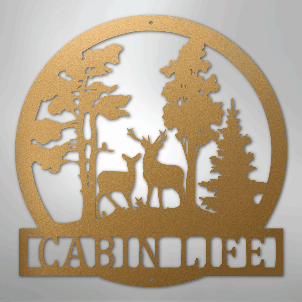 Custom Metal Wall Art - Deer Name Monogram Sign Gold