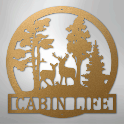 Custom Metal Wall Art - Deer Name Monogram Sign Gold
