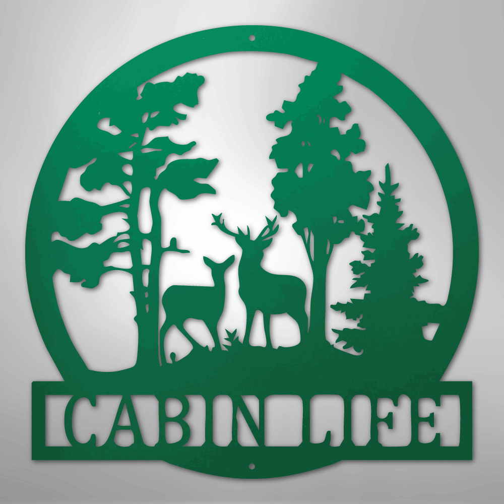 Custom Metal Wall Art - Deer Name Monogram Sign Green