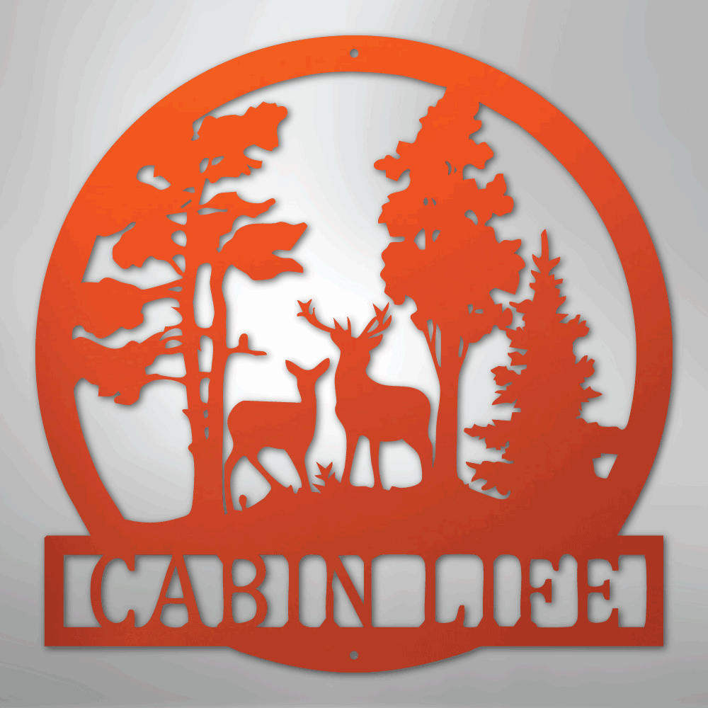Custom Metal Wall Art - Deer Name Monogram Sign Orange
