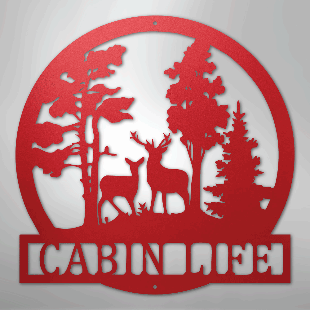 Custom Metal Wall Art - Deer Name Monogram Sign Red