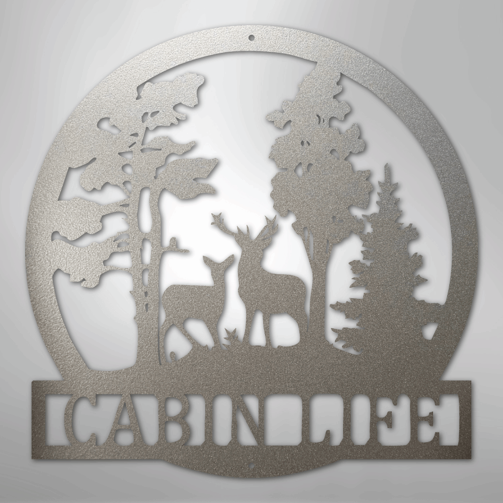 Custom Metal Wall Art - Deer Name Monogram Sign Silver