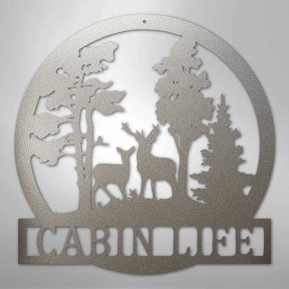 Custom Metal Wall Art - Deer Name Monogram Sign Silver
