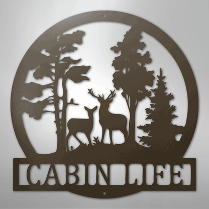 Custom Metal Wall Art - Deer Name Monogram Sign Stone