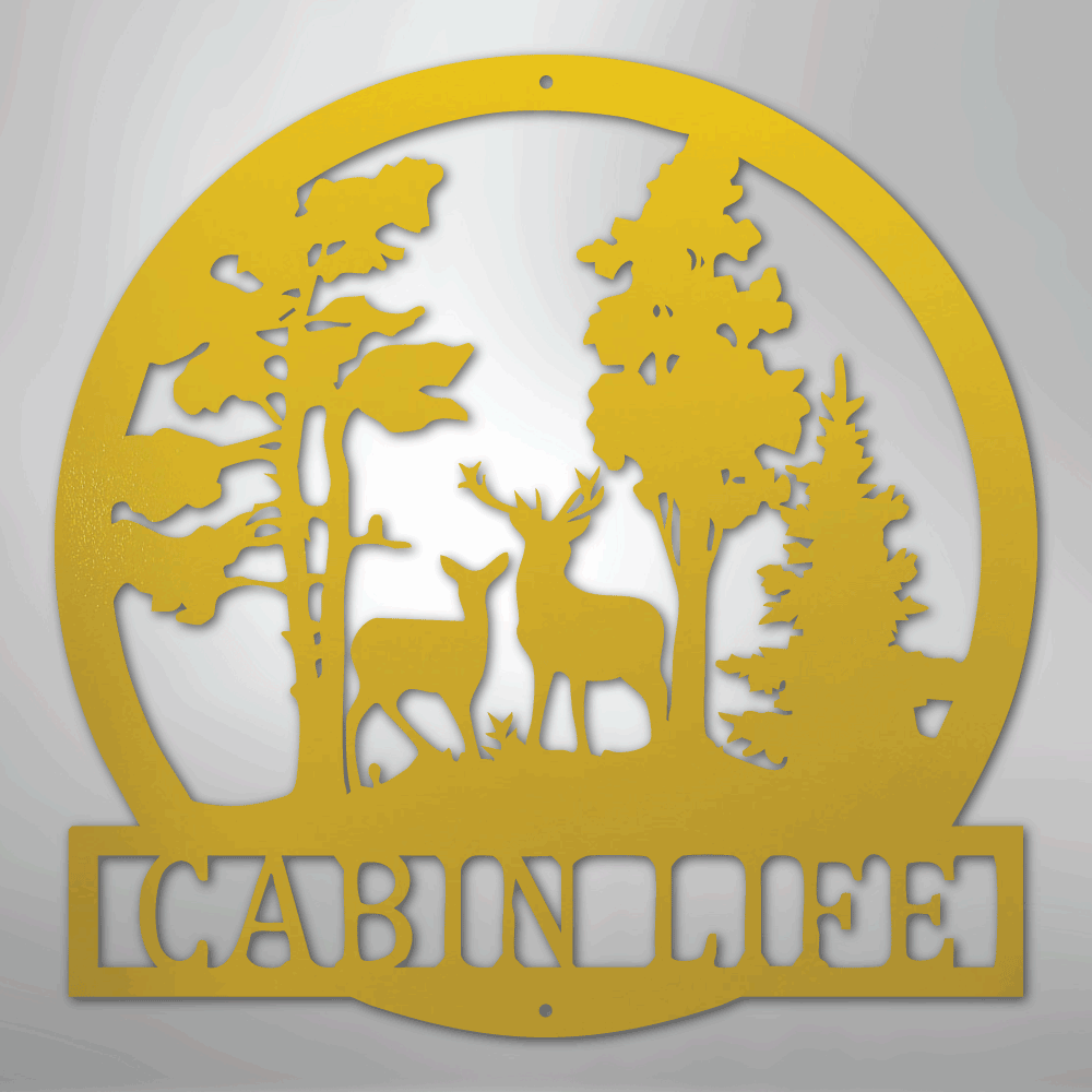 Custom Metal Wall Art - Deer Name Monogram Sign Yellow