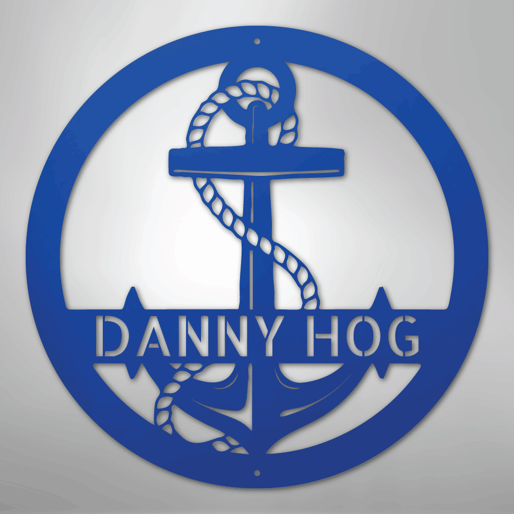 Custom Metal Wall Art - Personalized Nautical Anchor Sign Blue