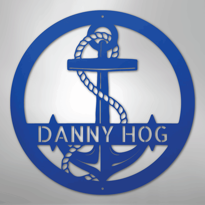 Custom Metal Wall Art - Personalized Nautical Anchor Sign Blue