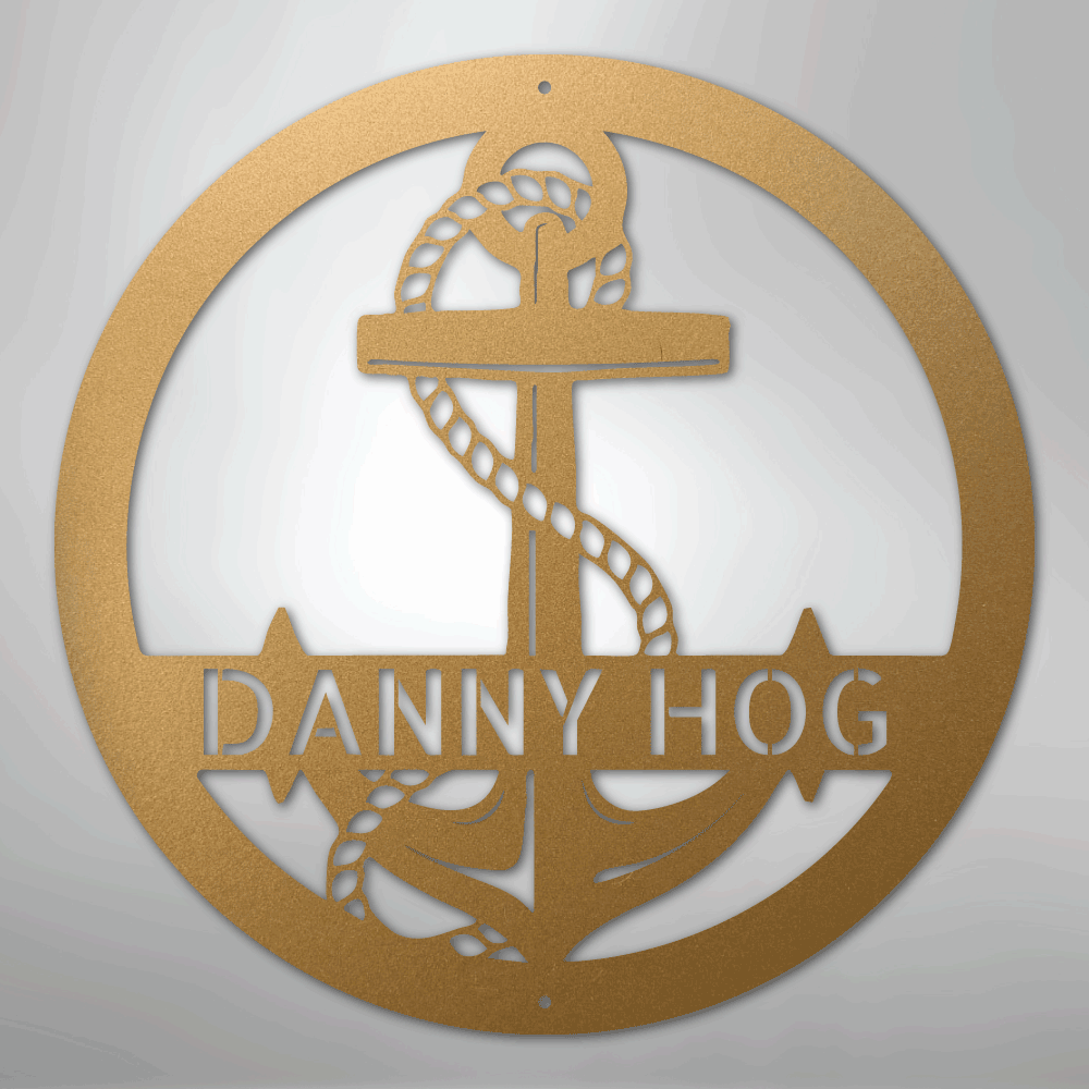 Custom Metal Wall Art - Personalized Nautical Anchor Sign Gold