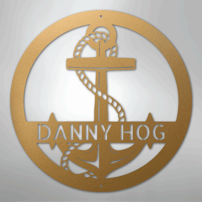 Custom Metal Wall Art - Personalized Nautical Anchor Sign Gold