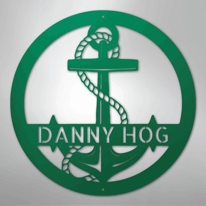 Custom Metal Wall Art - Personalized Nautical Anchor Sign Green