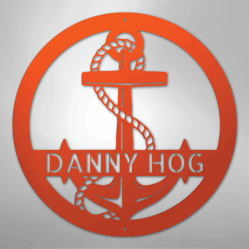 Custom Metal Wall Art - Personalized Nautical Anchor Sign Orange
