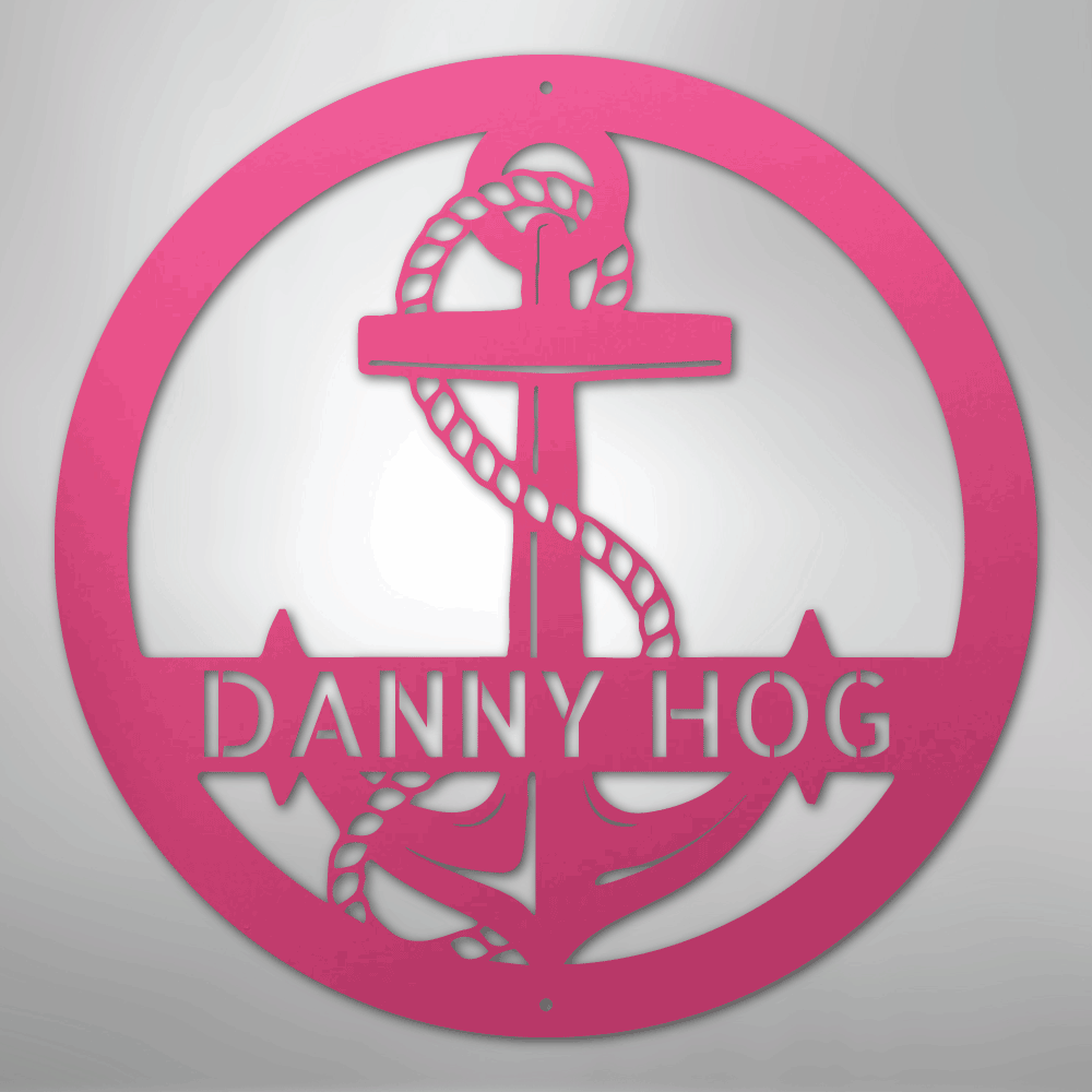 Custom Metal Wall Art - Personalized Nautical Anchor Sign Pink