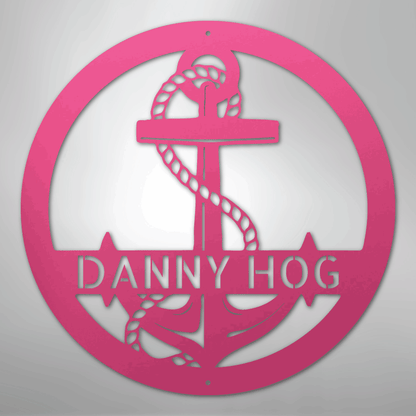 Custom Metal Wall Art - Personalized Nautical Anchor Sign Pink