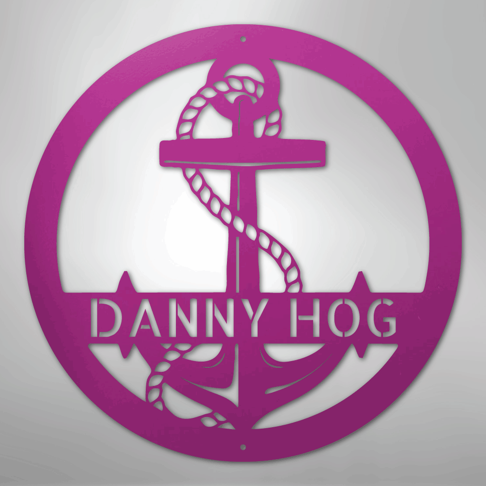 Custom Metal Wall Art - Personalized Nautical Anchor Sign Purple