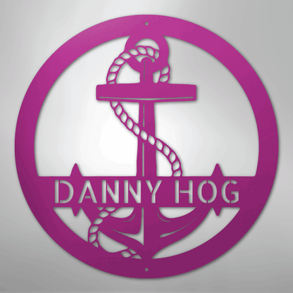 Custom Metal Wall Art - Personalized Nautical Anchor Sign Purple
