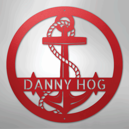 Custom Metal Wall Art - Personalized Nautical Anchor Sign Red