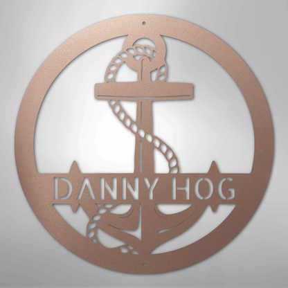 Custom Metal Wall Art - Personalized Nautical Anchor Sign Rose