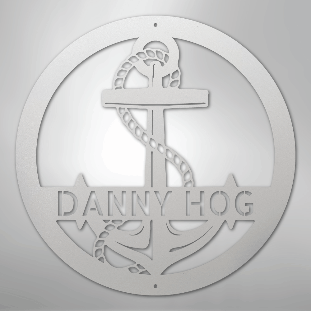 Custom Metal Wall Art - Personalized Nautical Anchor Sign White
