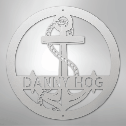 Custom Metal Wall Art - Personalized Nautical Anchor Sign White