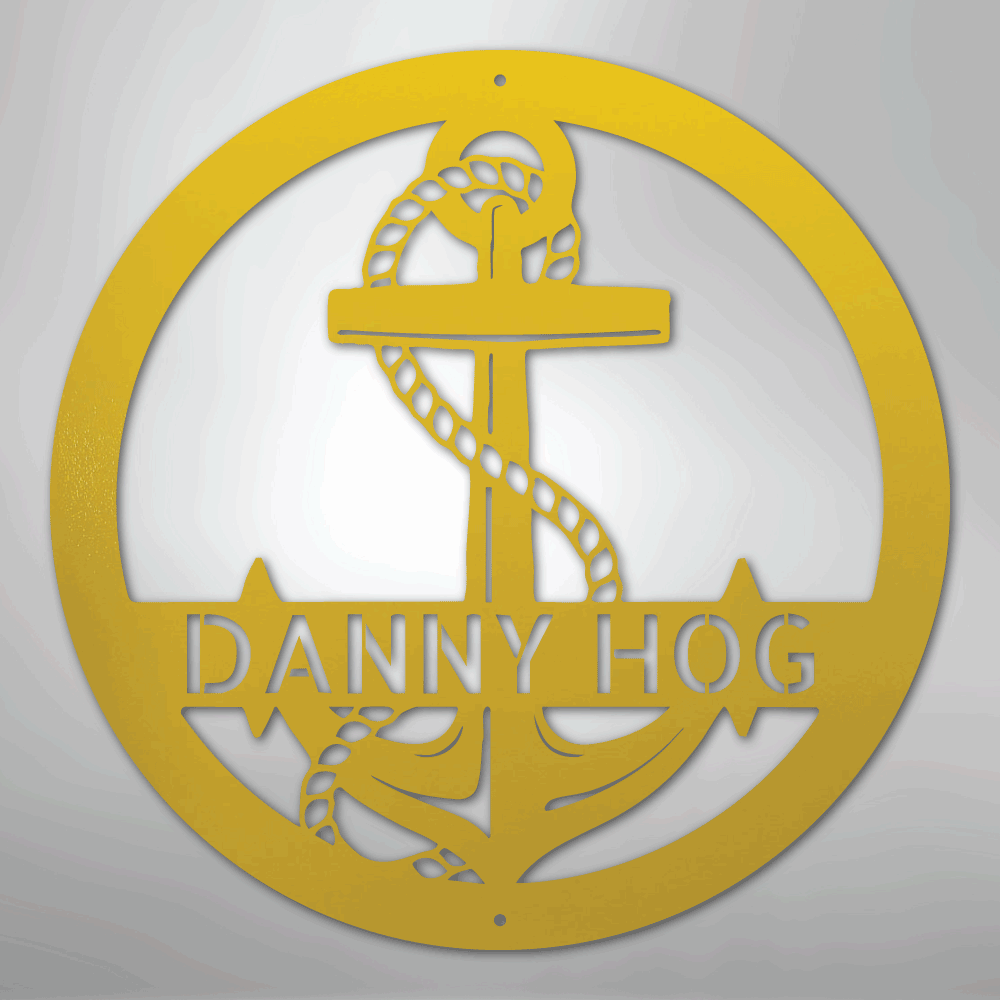 Custom Metal Wall Art - Personalized Nautical Anchor Sign Yellow