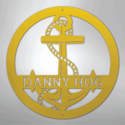 Custom Metal Wall Art - Personalized Nautical Anchor Sign Yellow