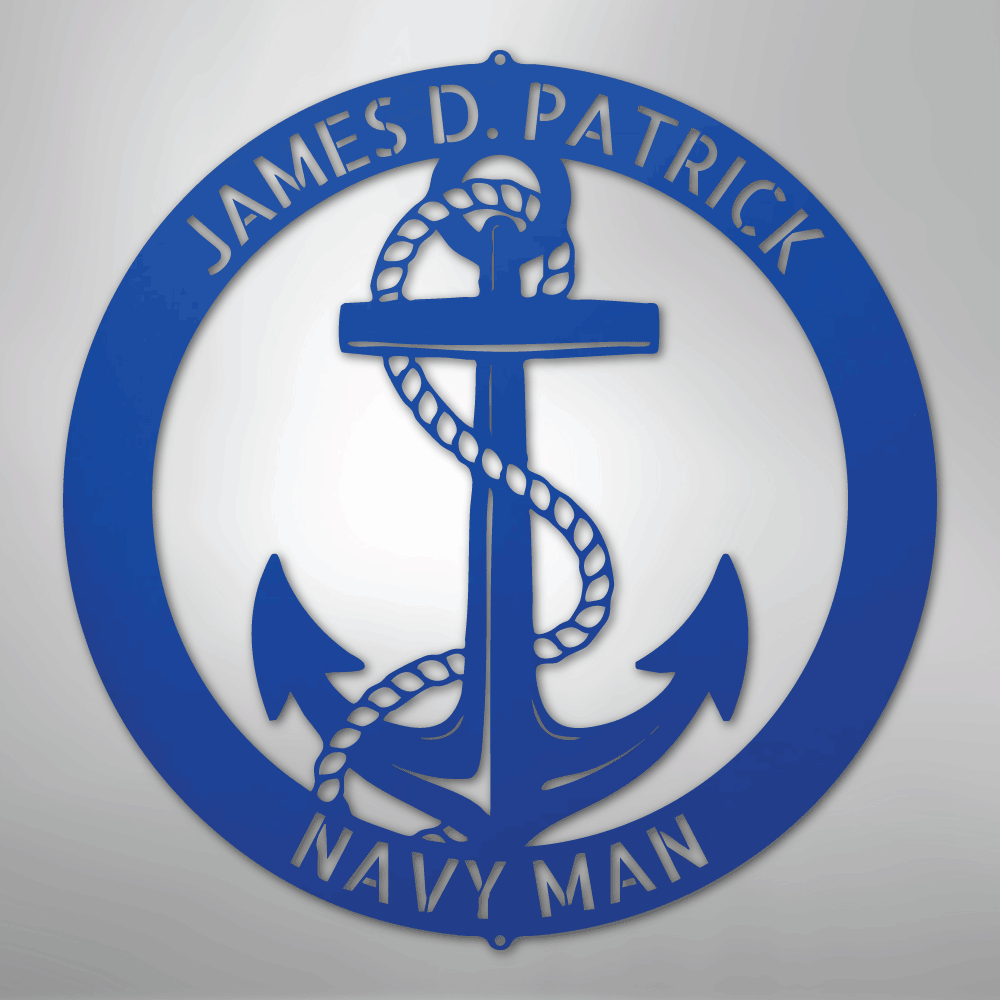 Custom Metal Wall Art - Personalized Nautical Anchor Sign Blue