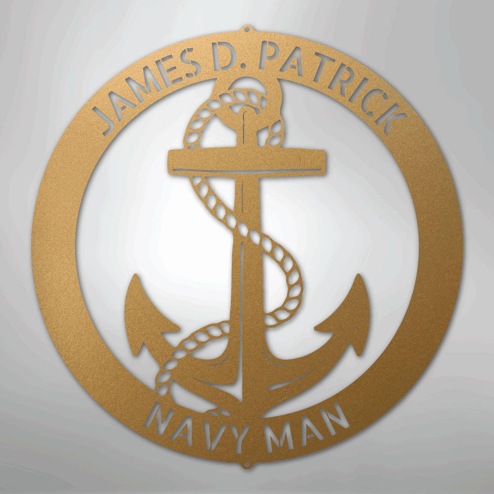 Custom Metal Wall Art - Personalized Nautical Anchor Sign Gold