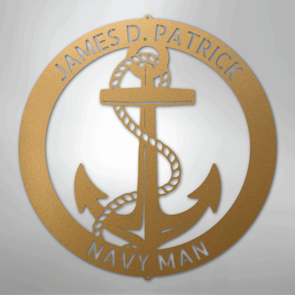 Custom Metal Wall Art - Personalized Nautical Anchor Sign Gold