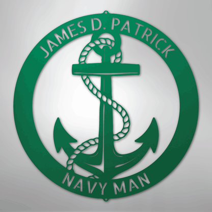 Custom Metal Wall Art - Personalized Nautical Anchor Sign Green