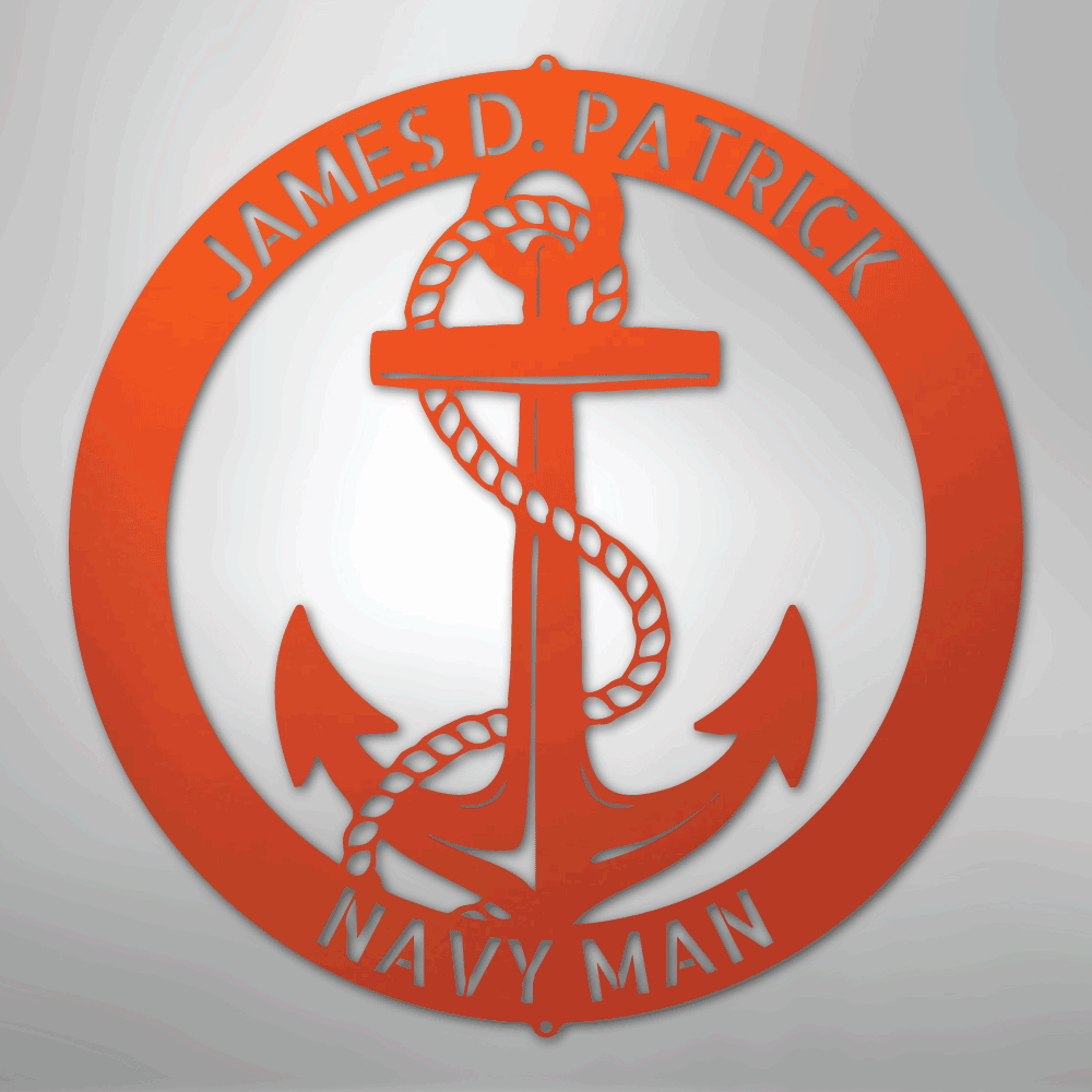 Custom Metal Wall Art - Personalized Nautical Anchor Sign Orange
