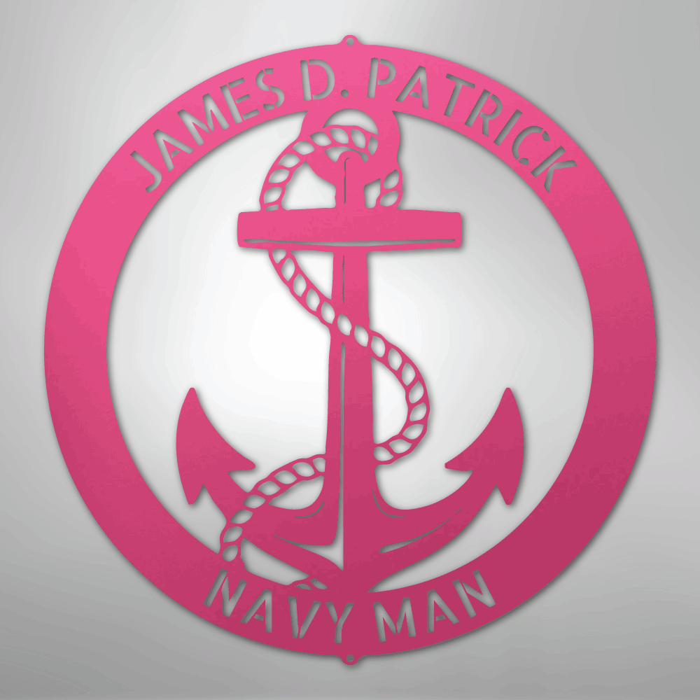 Custom Metal Wall Art - Personalized Nautical Anchor Sign Pink