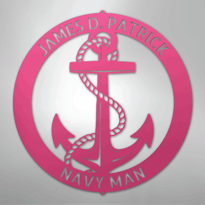 Custom Metal Wall Art - Personalized Nautical Anchor Sign Pink