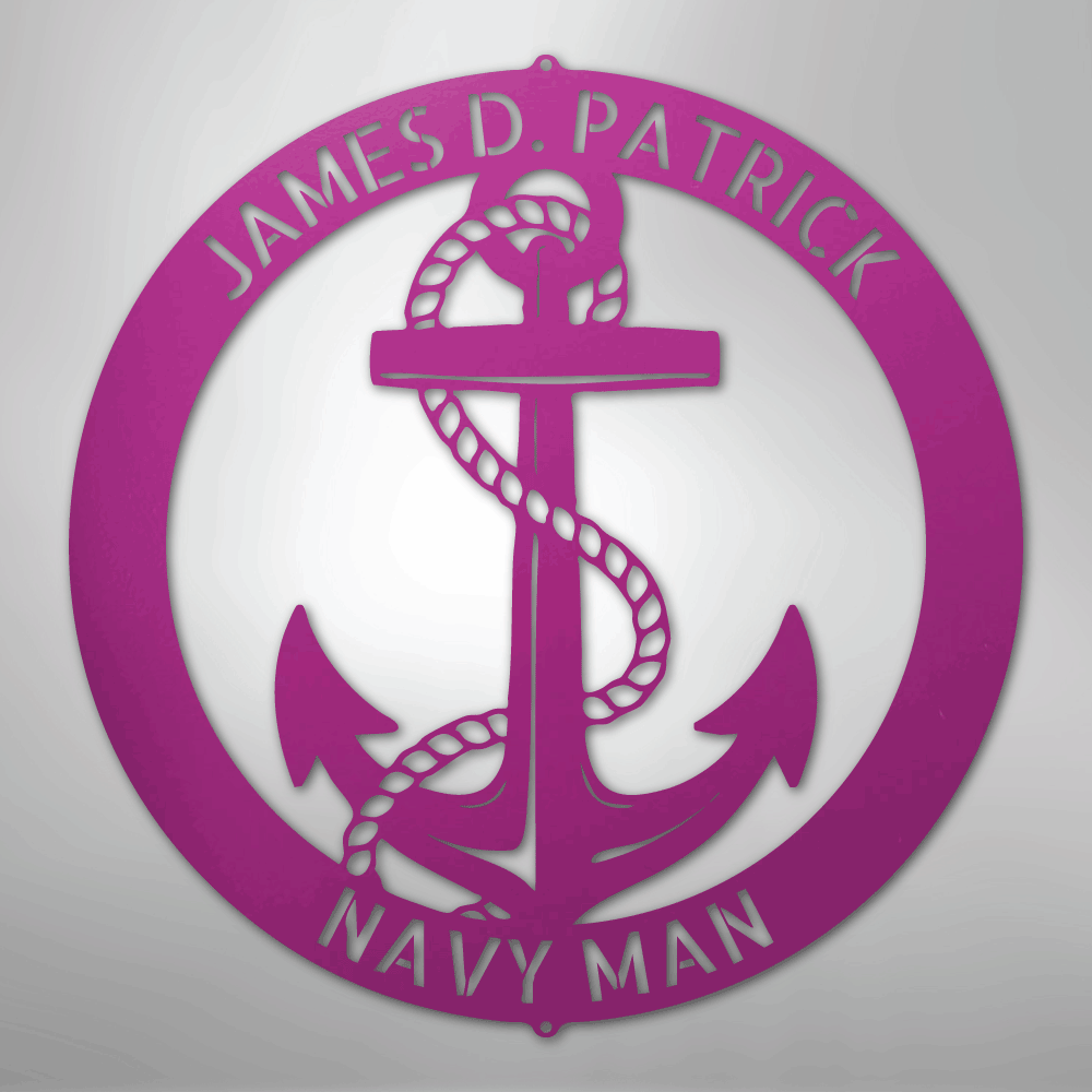 Custom Metal Wall Art - Personalized Nautical Anchor Sign Purple
