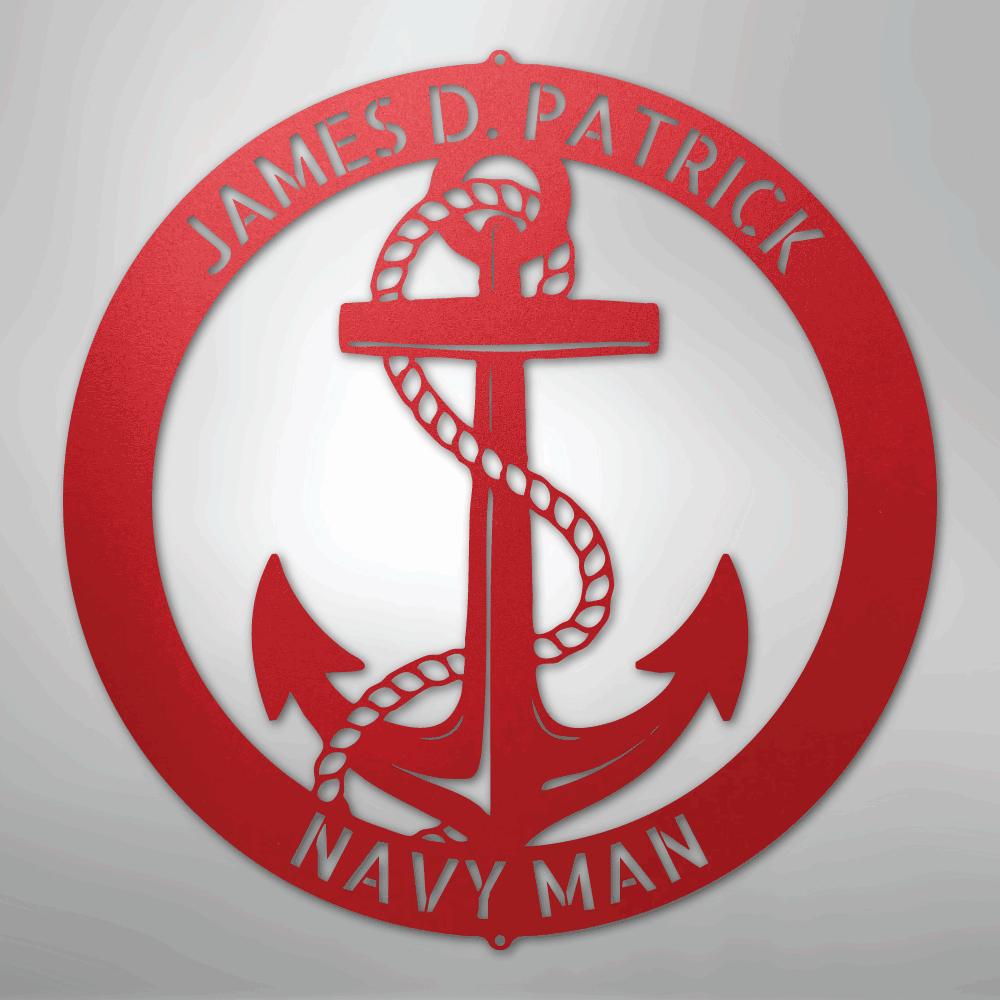 Custom Metal Wall Art - Personalized Nautical Anchor Sign Red
