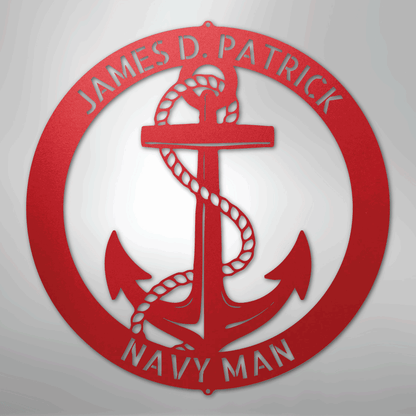Custom Metal Wall Art - Personalized Nautical Anchor Sign Red