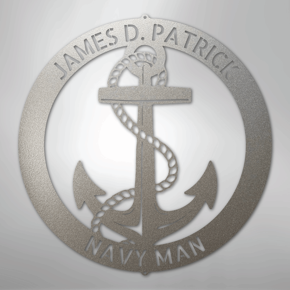 Custom Metal Wall Art - Personalized Nautical Anchor Sign Silver