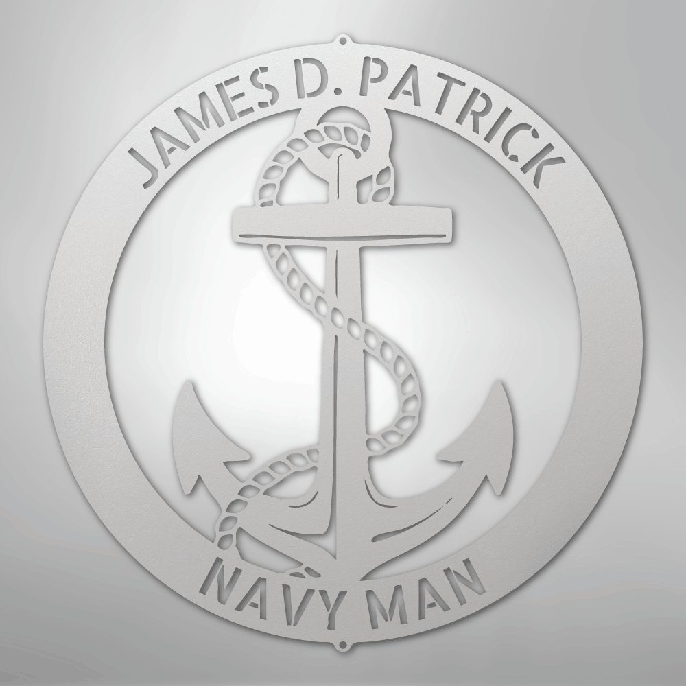 Custom Metal Wall Art - Personalized Nautical Anchor Sign White