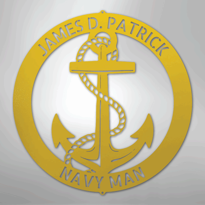 Custom Metal Wall Art - Personalized Nautical Anchor Sign Yellow