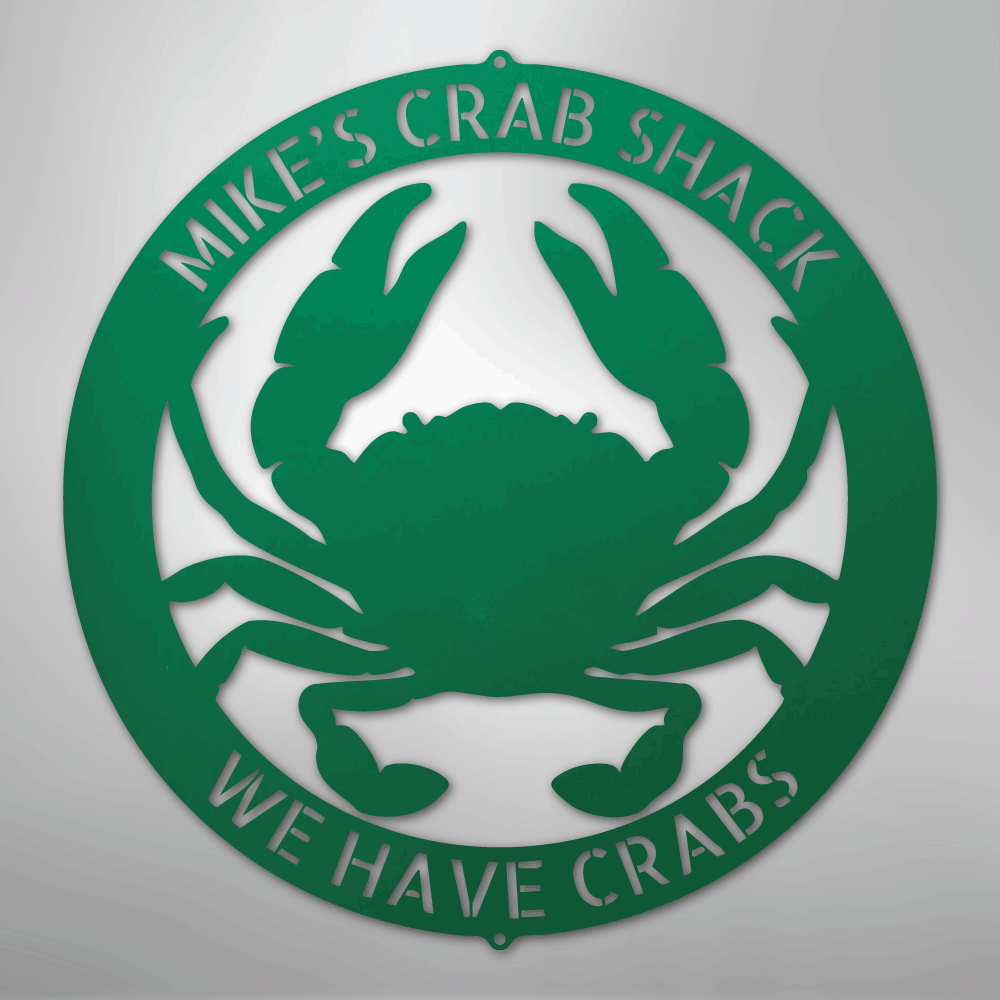 Custom Metal Wall Art - Personalized Crab Sign Green
