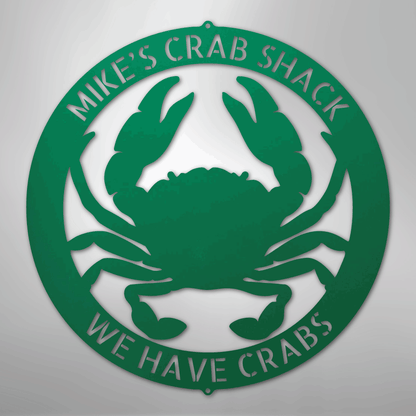 Custom Metal Wall Art - Personalized Crab Sign Green