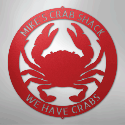 Custom Metal Wall Art - Personalized Crab Sign Red