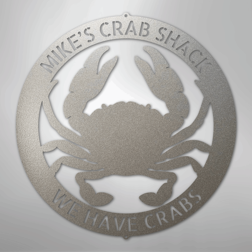 Custom Metal Wall Art - Personalized Crab Sign Silver
