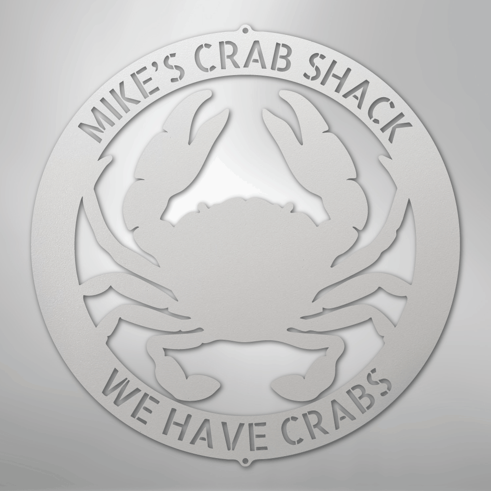 Custom Metal Wall Art - Personalized Crab Sign White