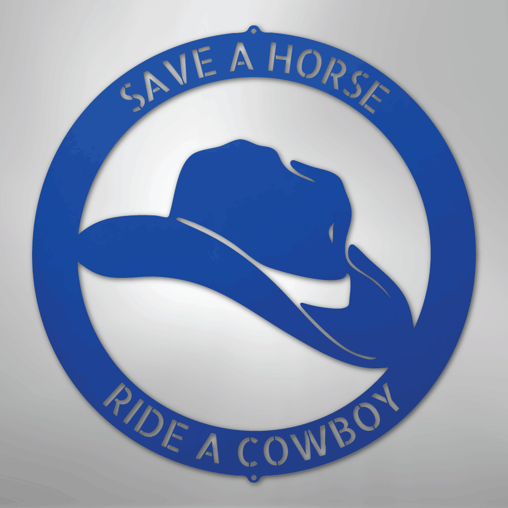 Custom Metal Wall Art - Personalized Western Cowboy Monogram Sign Blue