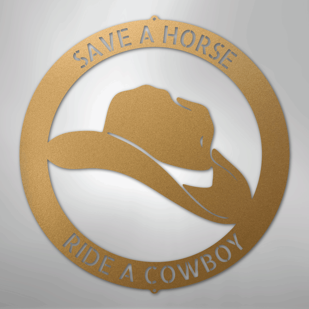 Custom Metal Wall Art - Personalized Western Cowboy Monogram Sign Gold