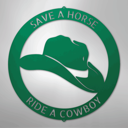 Custom Metal Wall Art - Personalized Western Cowboy Monogram Sign Green